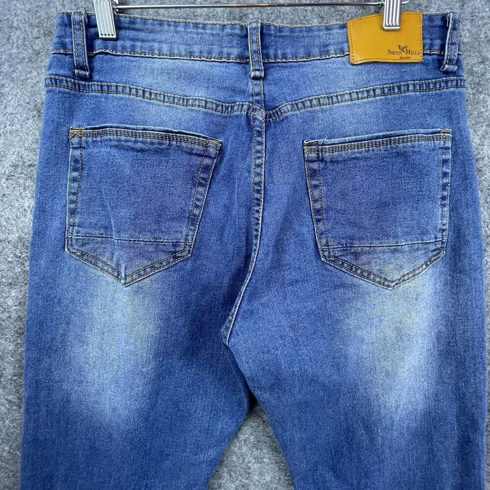 Smith & Mills‎ Denim Jeans Mens 34 Blue Slim Straight Stretch Classic